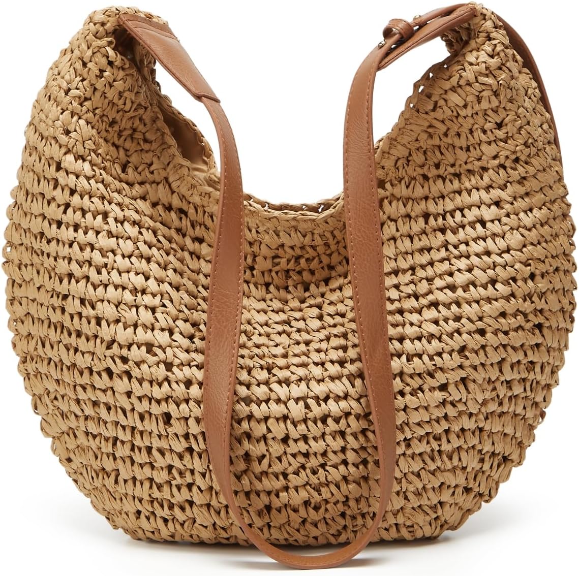 2025 Summer Straw Crossbody Bag Women Casual Handmade Woven Bag Fashion Beach Tote Large Handbag Rattan Dumpling Purse - Image 6