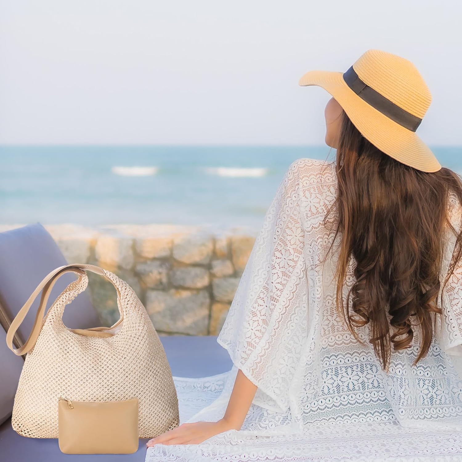 8 Pieces Large Tote Bags Bulk, Straw Tote Bag Summer Woven Beach Tote with Pocket Bag, for Women Shopping Bridesmaid Gift Bags - Image 6