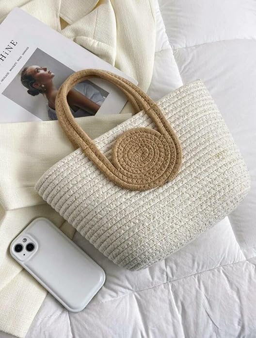 AOU Attractive Hand Bag | Large Tote | Summer Bucket | Bamboo Beach Basket for Women | Boho Handbag | Jute Handmade - Image 5