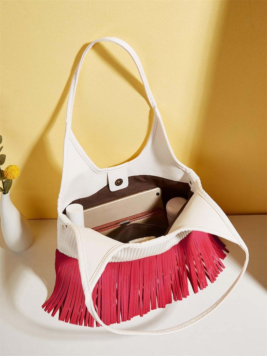 ASWRTYJO Bag Fringe Accessorized upper shoulder Tote bag Spring\/Summer vintage multi-zip - Image 5