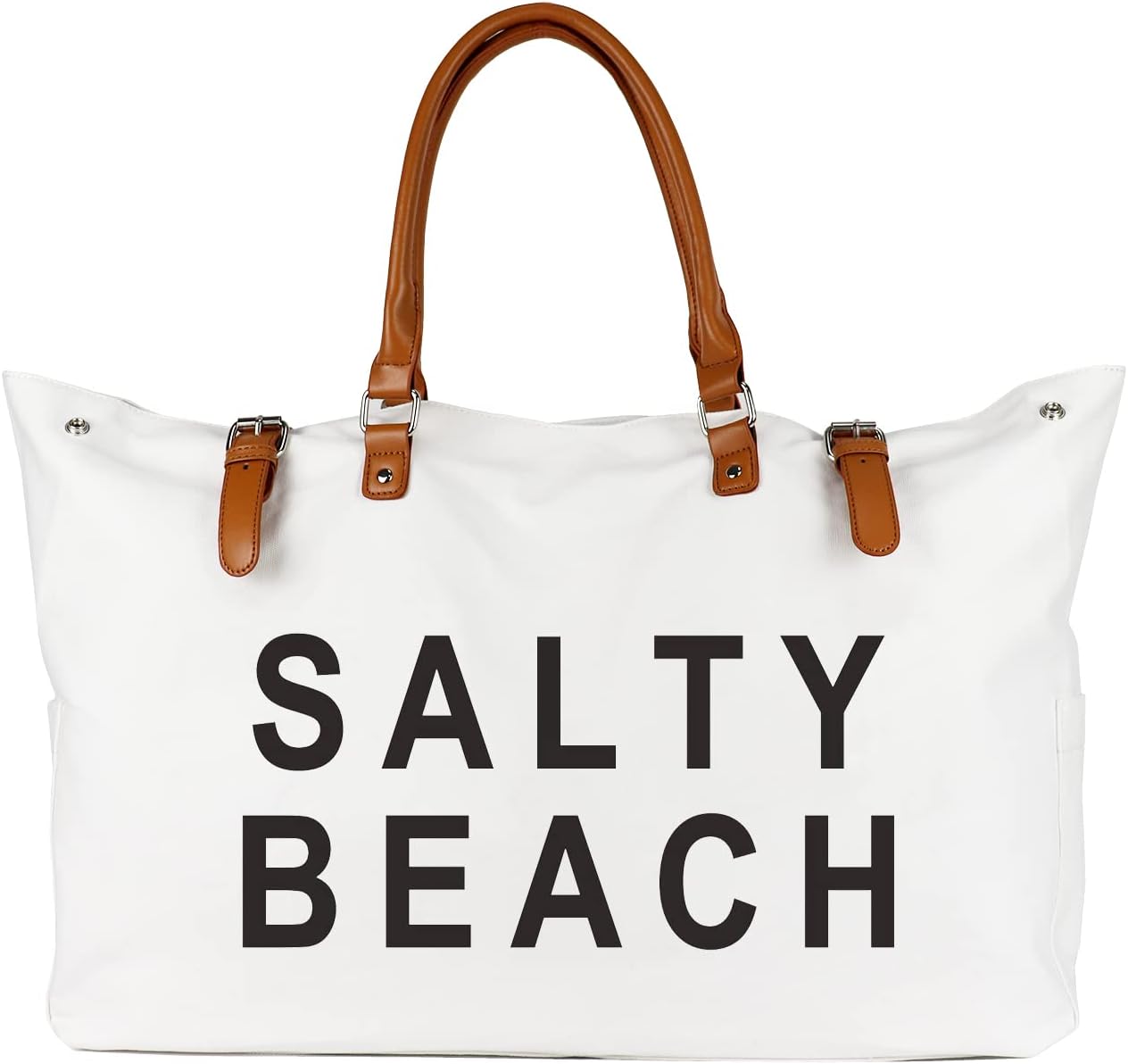 Beach Bag with Vegan Leather Handle, Extra Large Beach Bag for Women Waterproof Sandproof, White - Image 9