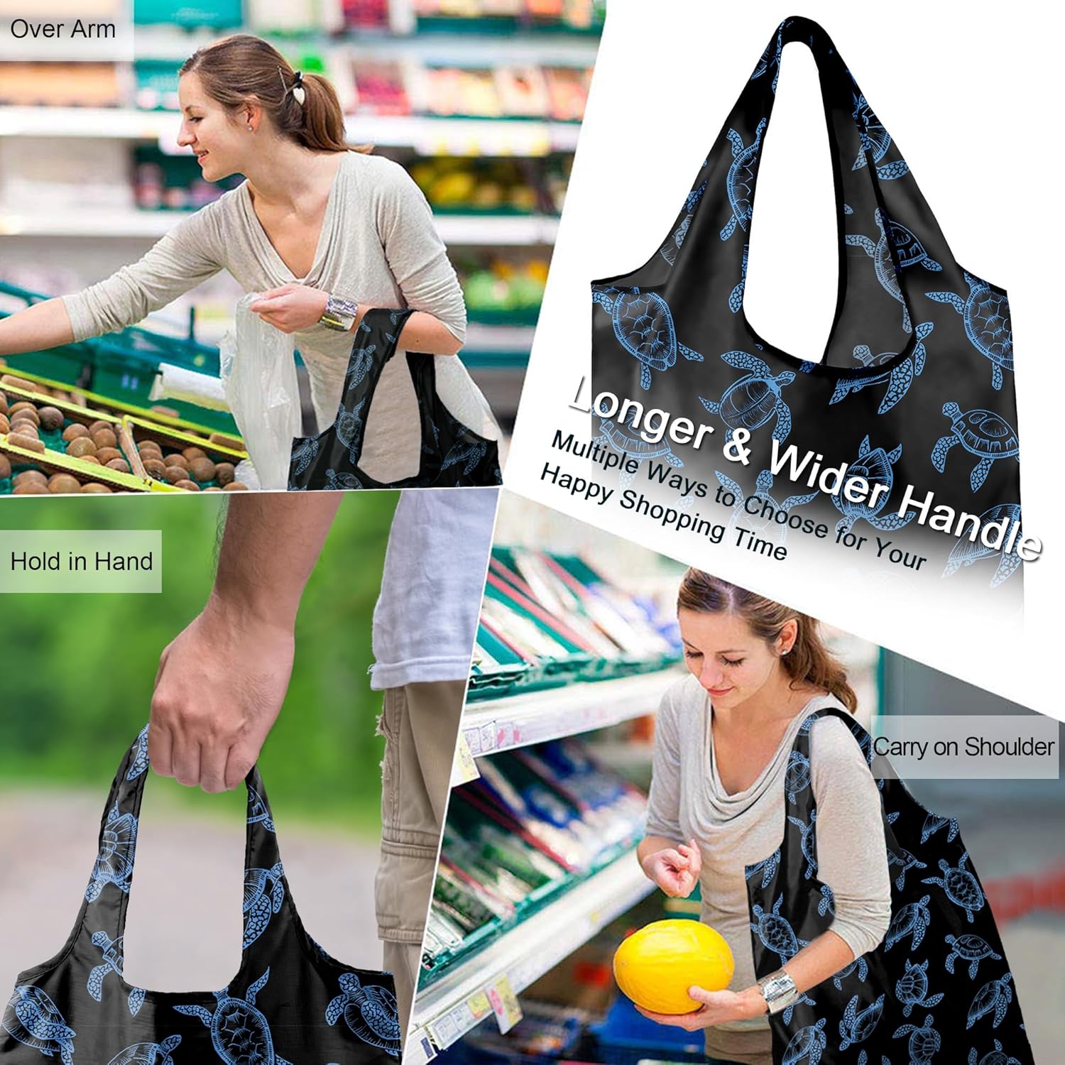 BeeGreen Reusable Grocery Bags Shopping Bags for Women Ocean Animals i##e##s: Sea Turtle ^^ Lovers Gifts ^^ Bulk 6 Pack ^^ 50LBS ^^ X-Large ^^ Shells ^^ Seal ^^ Mermaid Scale ^^ Whale :i##e##s - Image 5