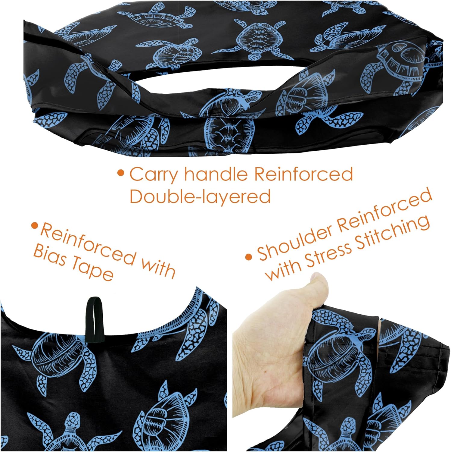 BeeGreen Reusable Grocery Bags Shopping Bags for Women Ocean Animals i##e##s: Sea Turtle ^^ Lovers Gifts ^^ Bulk 6 Pack ^^ 50LBS ^^ X-Large ^^ Shells ^^ Seal ^^ Mermaid Scale ^^ Whale :i##e##s - Image 4