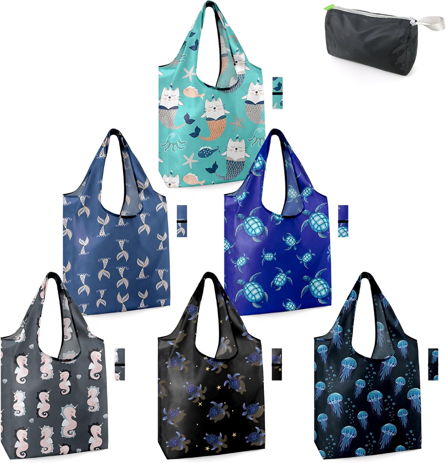 BeeGreen Reusable Grocery Bags Shopping Bags for Women Ocean Animals i##e##s: Sea Turtle ^^ Lovers Gifts ^^ Bulk 6 Pack ^^ 50LBS ^^ X-Large ^^ Shells ^^ Seal ^^ Mermaid Scale ^^ Whale :i##e##s - Image 30
