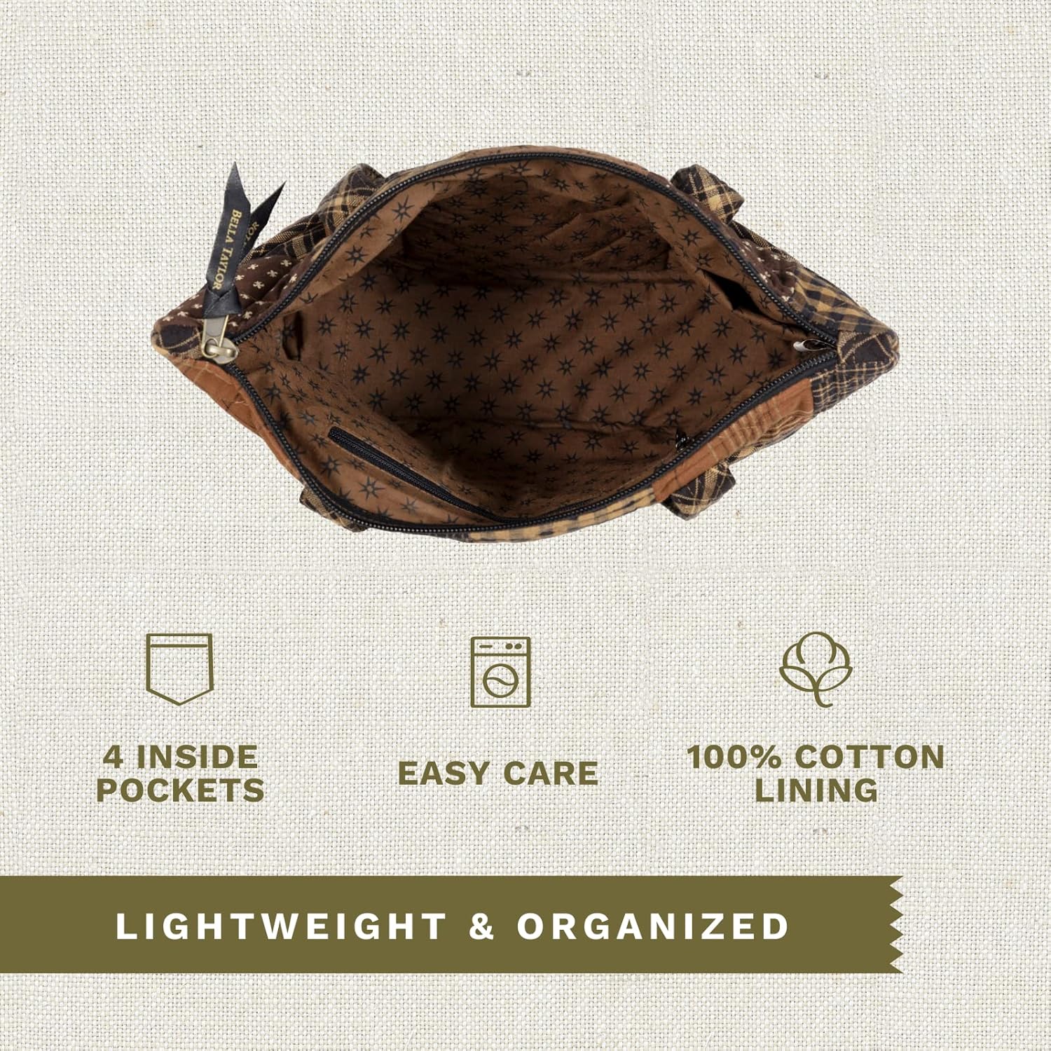 Bella Taylor Small Tote | Lightweight Quilted Fabric Purses for Women - Image 4