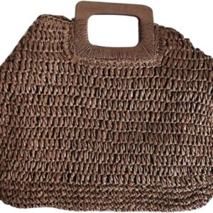 BESTYASH Women Vintage Straw Woven Handbag Khaki Summer Beach Tote with Handle Capacity Straw Beach Bag for