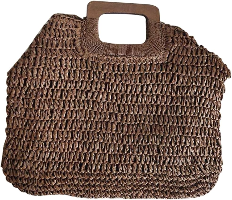 BESTYASH Women Vintage Straw Woven Handbag Khaki Summer Beach Tote with Handle Capacity Straw Beach Bag for