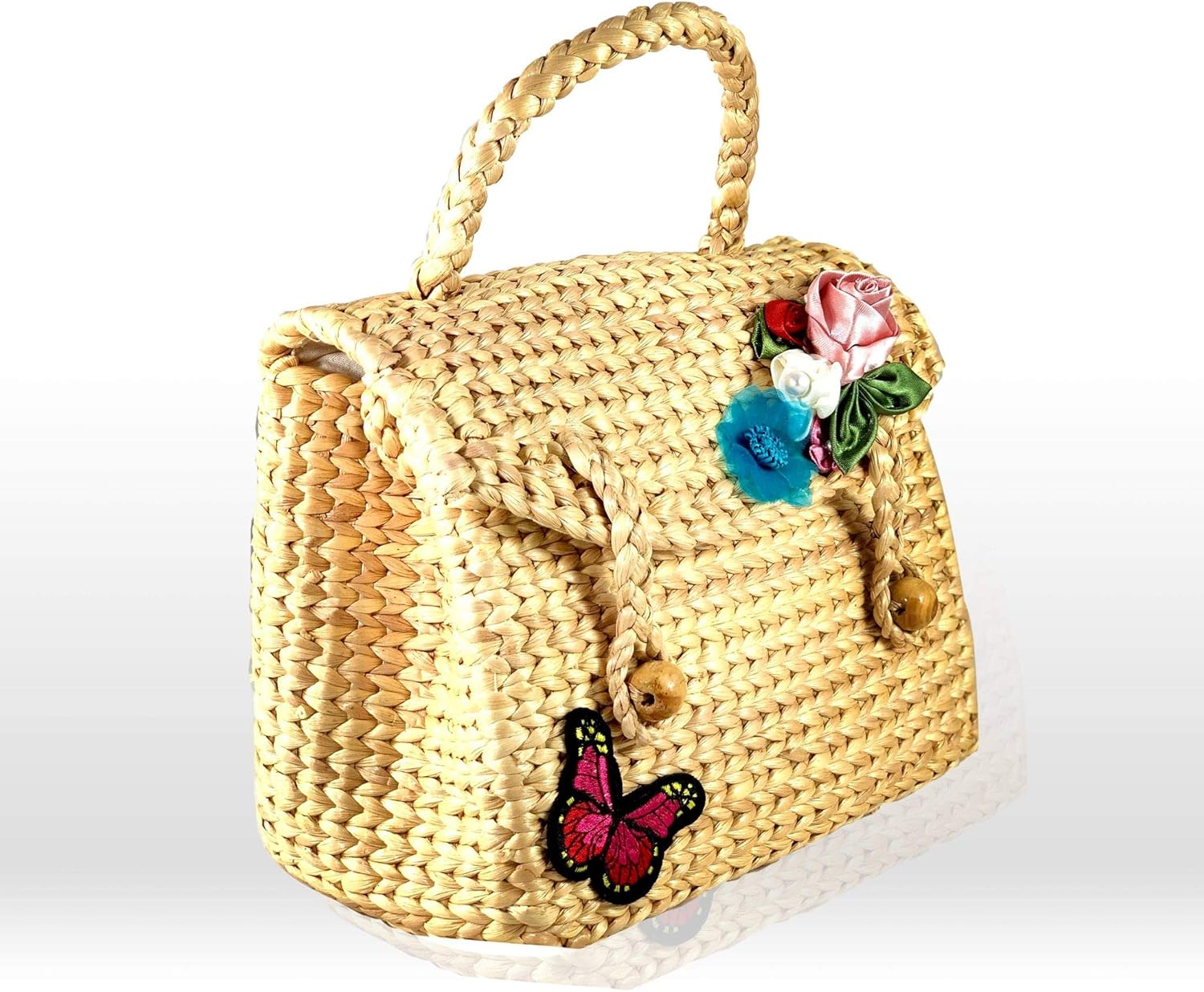 Bid Boutique Handmade Straw Bag for Women, Cute Bohemian Summer Beach Pure and Travel Tote-Butterfly - Image 2