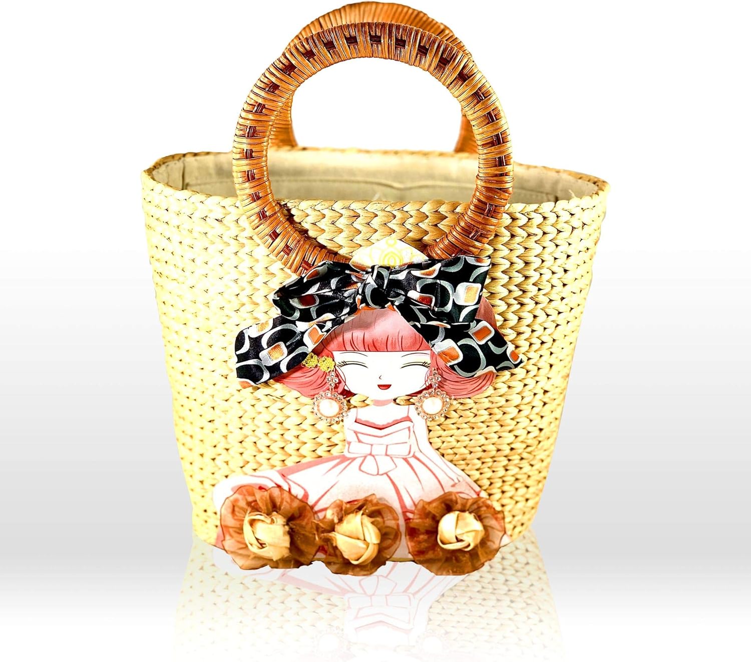 Bid Boutique Handmade Straw Bag for Women, Cute Bohemian Summer Beach Pure and Travel Tote (Nice Girl Khaki) - Image 3