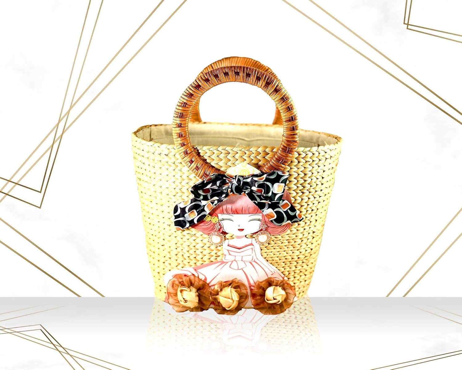 Bid Boutique Handmade Straw Bag for Women, Cute Bohemian Summer Beach Pure and Travel Tote (Nice Girl Khaki) - Image 5