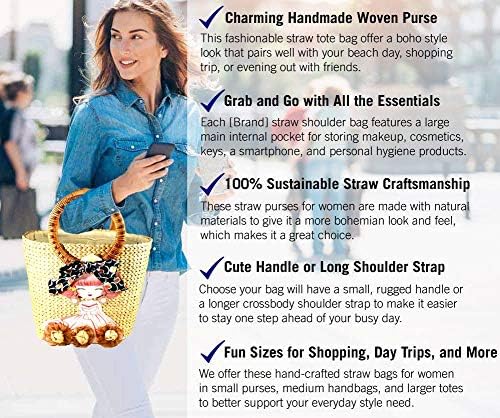 Bid Boutique Handmade Straw Bag for Women, Cute Bohemian Summer Beach Pure and Travel Tote (Nice Girl Khaki) - Image 4
