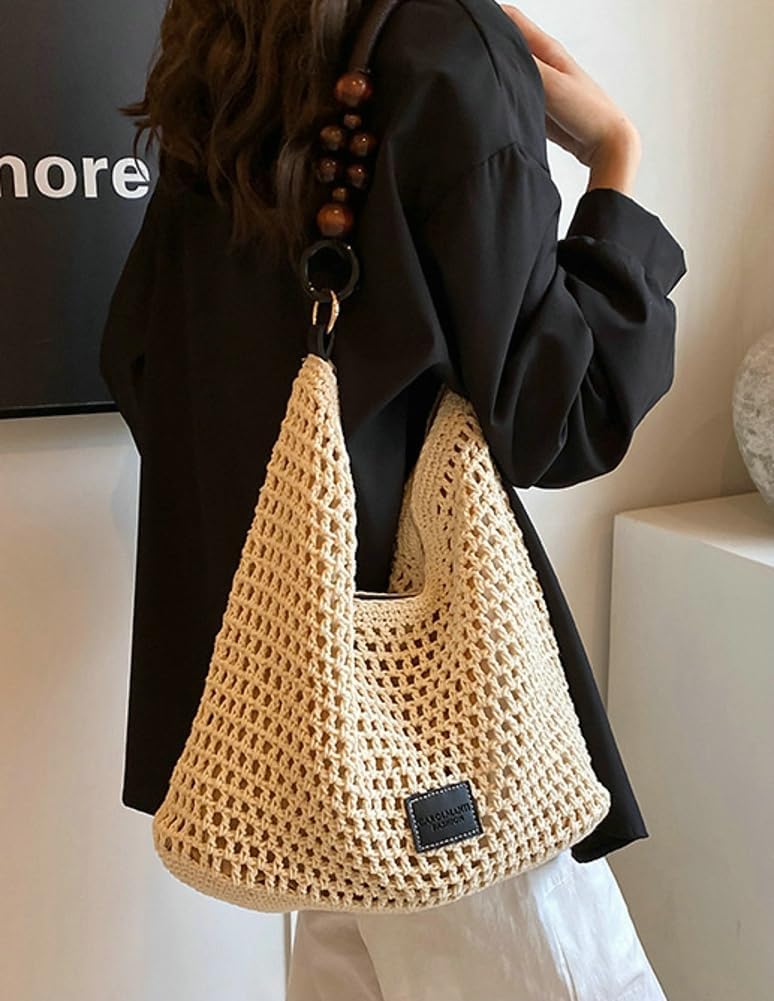 Bohemia Woven Straw Bag for Women Macrame Shoulder Tote Bags Crossbody Purses Summer Beach Top-Handle Bag for Travel Shopping - Image 9