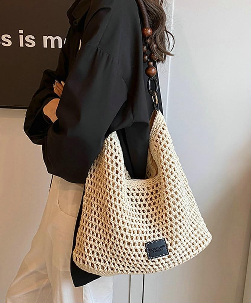 Bohemia Woven Straw Bag for Women Macrame Shoulder Tote Bags Crossbody Purses Summer Beach Top-Handle Bag for Travel Shopping - Image 7