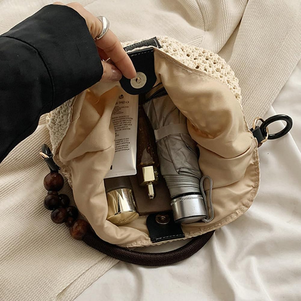 Bohemia Woven Straw Bag for Women Macrame Shoulder Tote Bags Crossbody Purses Summer Beach Top-Handle Bag for Travel Shopping - Image 5