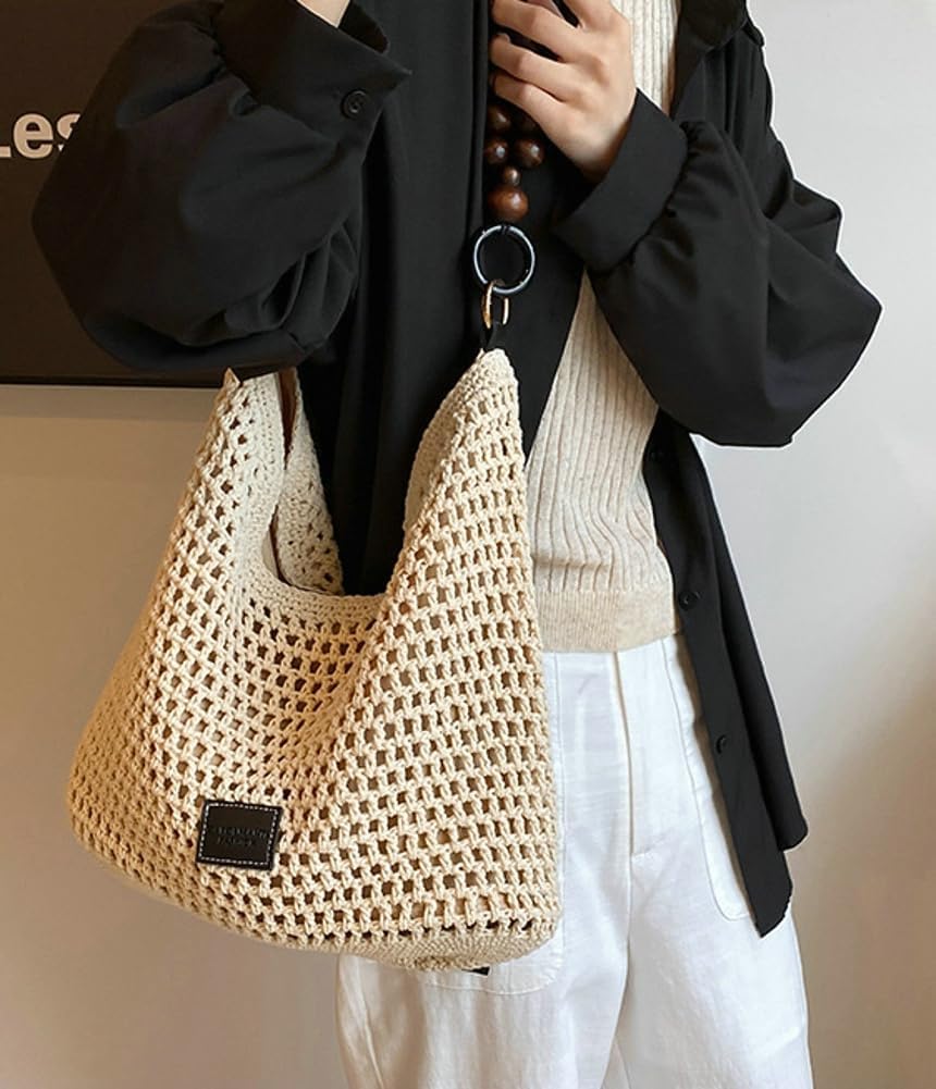 Bohemia Woven Straw Bag for Women Macrame Shoulder Tote Bags Crossbody Purses Summer Beach Top-Handle Bag for Travel Shopping - Image 6