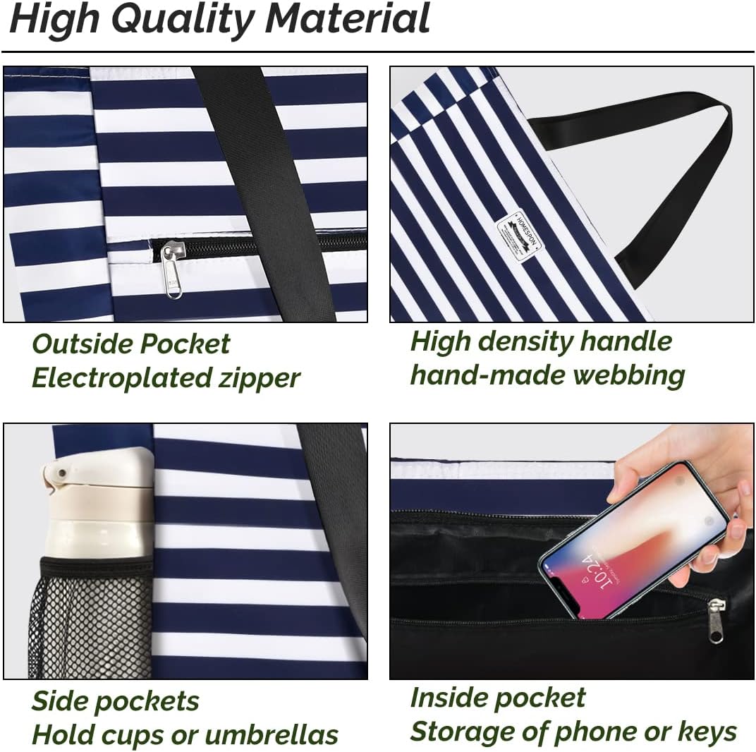 Buringer Large Waterproof Beach Bag for Women Sandproof Tote Bag with Zipper and Pockets Pool Bag for Travel Gym Vacation - Image 5