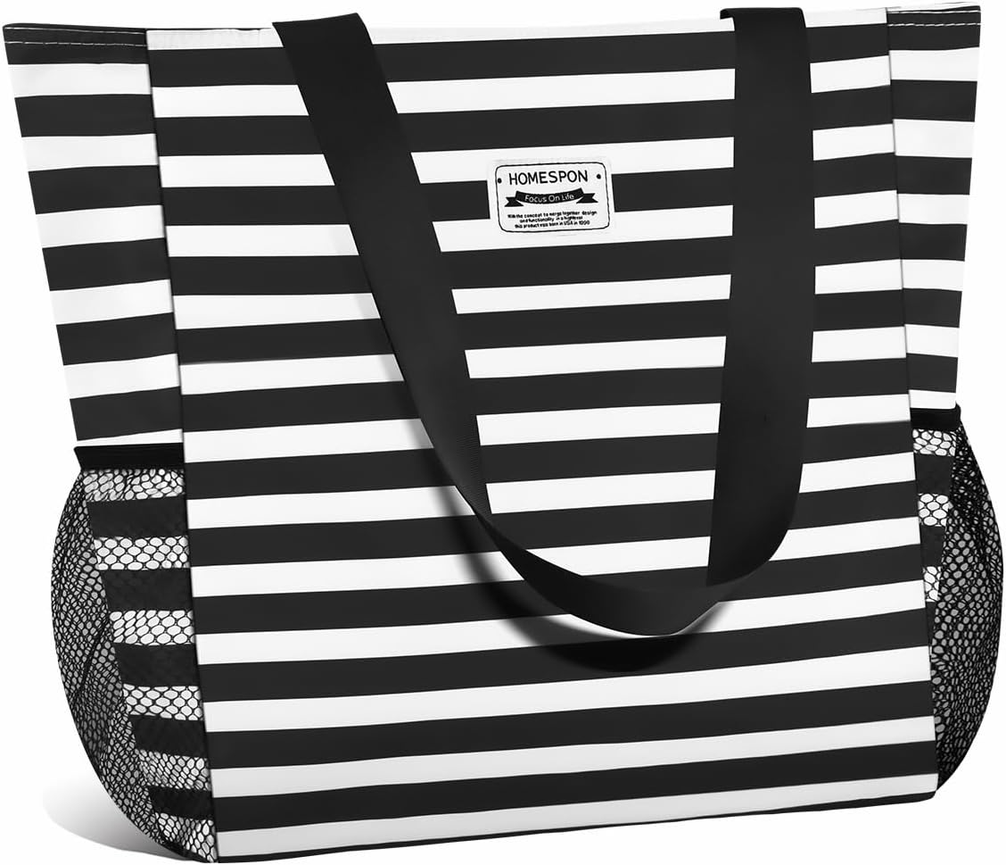 Buringer Large Waterproof Beach Bag for Women Sandproof Tote Bag with Zipper and Pockets Pool Bag for Travel Gym Vacation - Image 8