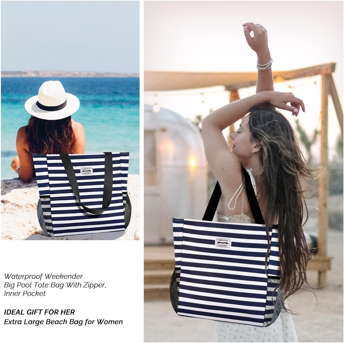Buringer Large Waterproof Beach Bag for Women Sandproof Tote Bag with Zipper and Pockets Pool Bag for Travel Gym Vacation - Image 7