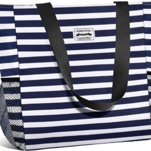 Buringer Large Waterproof Beach Bag for Women Sandproof Tote Bag with Zipper and Pockets Pool Bag for Travel Gym Vacation