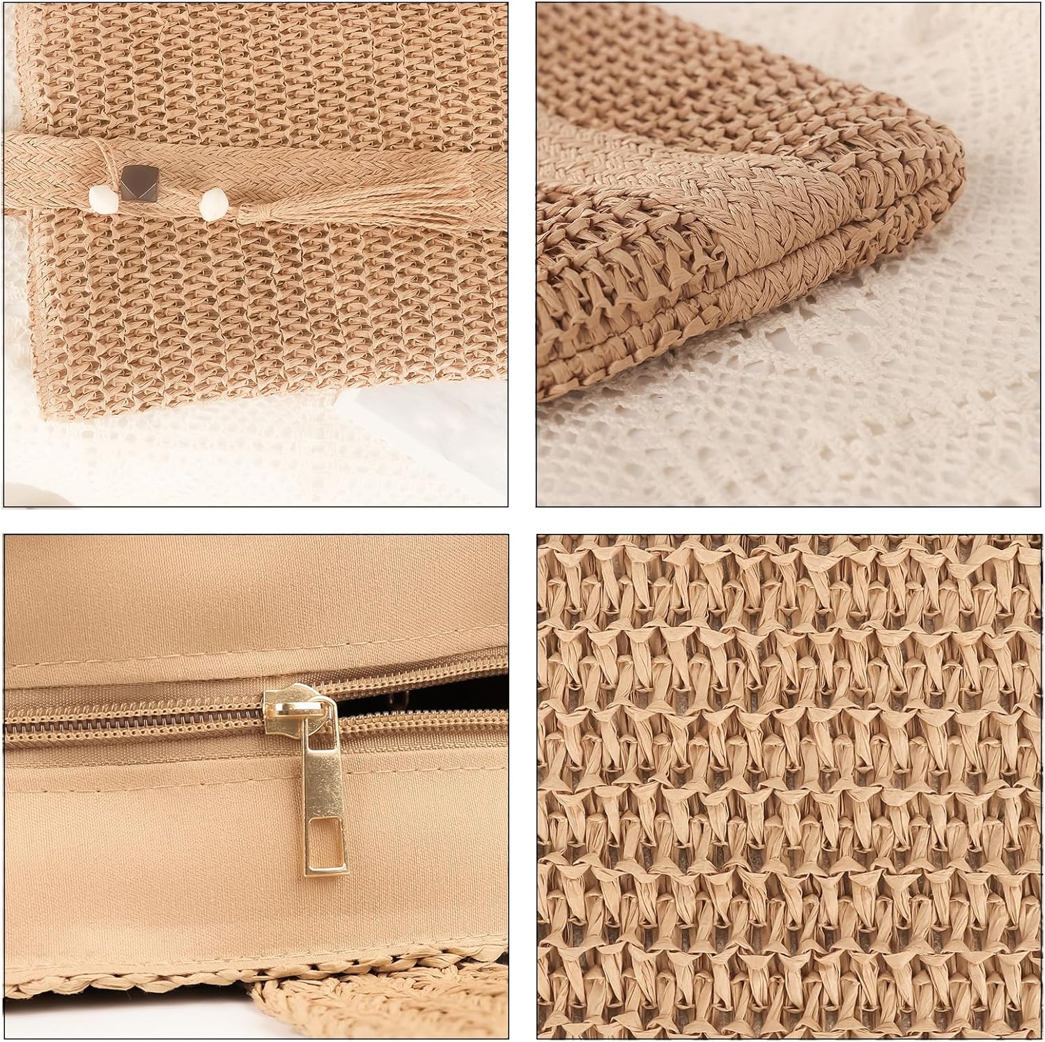 COAIMANEY Womens Large Capacity Straw woven Tote with Hat, Summer Beach Shoulder Bag for Shopping Camping - Image 4