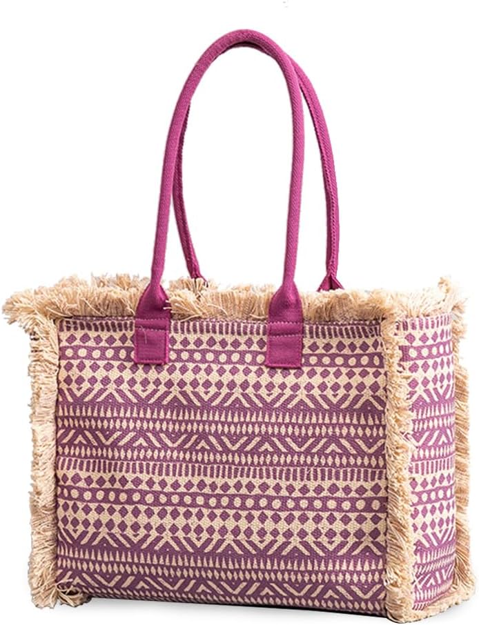 CORIOS Women Canvas Handbag Ethnic Style Tote Bag Retro Shoulder Bag with Tassels Summer Beach Bag Bohemian Top Handle Bag - Image 10