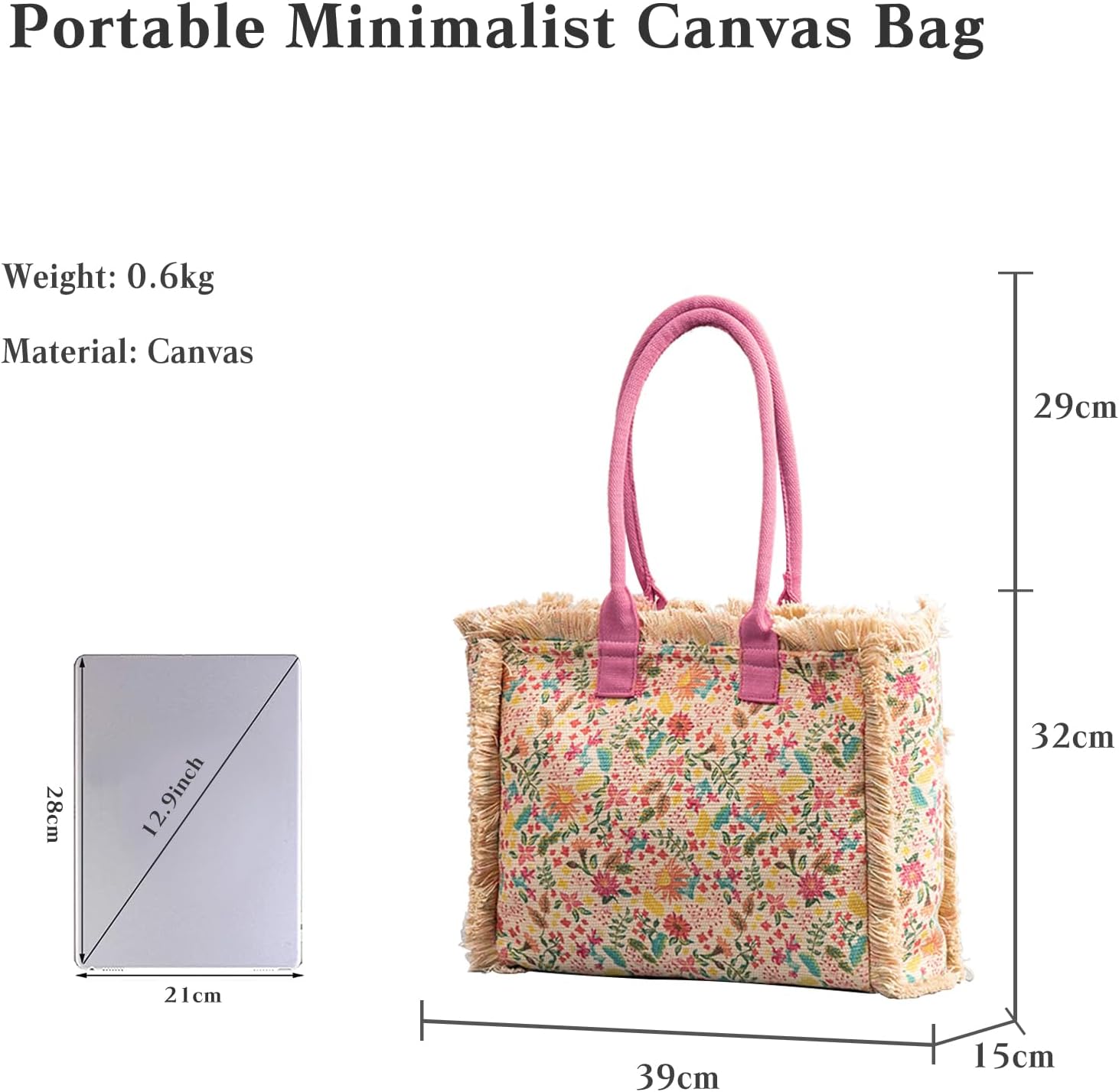 CORIOS Women Canvas Handbag Ethnic Style Tote Bag Retro Shoulder Bag with Tassels Summer Beach Bag Bohemian Top Handle Bag - Image 3