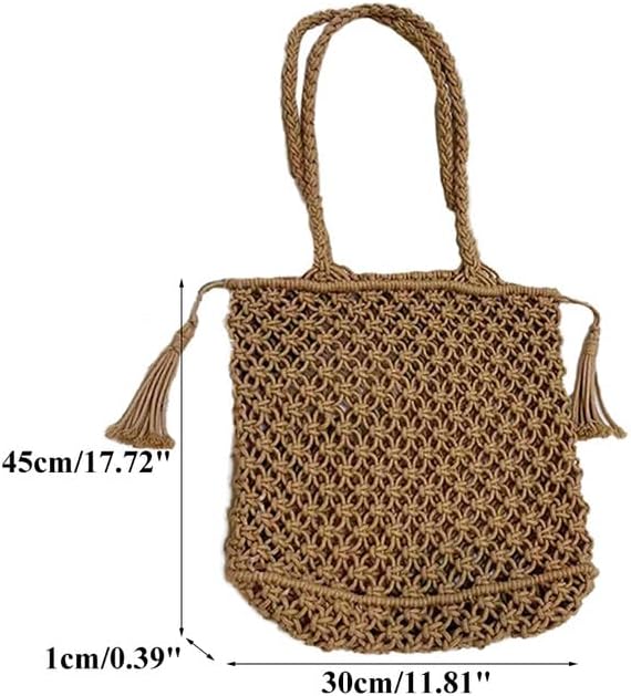 Cotton Handmade Shoulder Bag Tote Handbag Summer Beach Purse for Holiday Vacation Casual Hobo Brown(With Lining) - Image 8