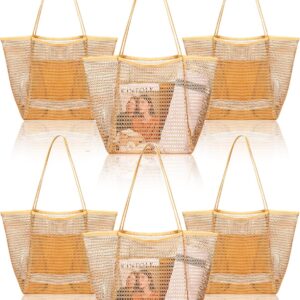 Cunno 6 Pieces Mesh Beach Tote Bag for Women Summer Waterproof Sandproof Shoulder Bag for Travel Vacation Shopping Picnic