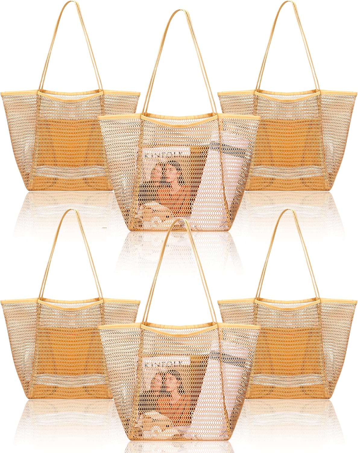 Cunno 6 Pieces Mesh Beach Tote Bag for Women Summer Waterproof Sandproof Shoulder Bag for Travel Vacation Shopping Picnic