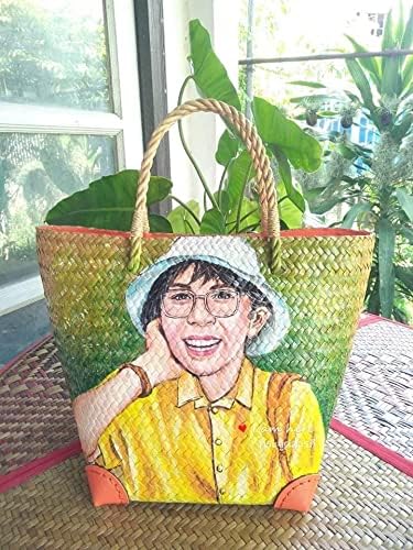 Custom, Made To your Own Order Portrait Painting Woven Straw Bags Summer Beach Tote Bag for Women 100% Handmade (A02) - Image 9