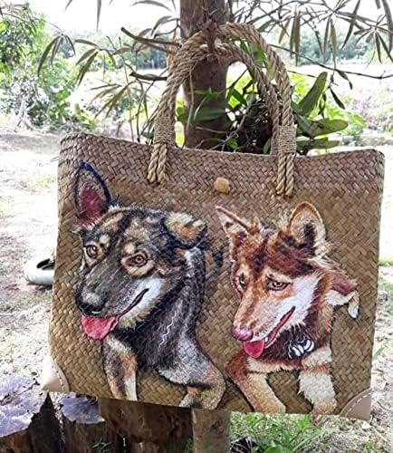Custom, Made To your Own Order Portrait Painting Woven Straw Bags Summer Beach Tote Bag for Women 100% Handmade (A02) - Image 8