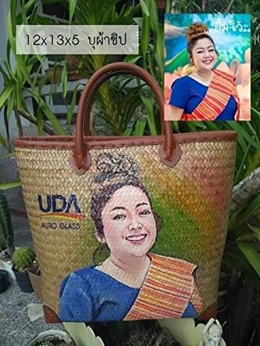 Custom, Made To your Own Order Portrait Painting Woven Straw Bags Summer Beach Tote Bag for Women 100% Handmade (A06) - Image 4