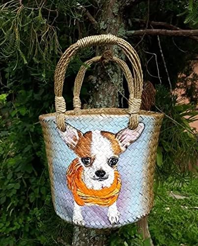 Custom, Made To your Own Order Portrait Painting Woven Straw Bags Summer Beach Tote Bag for Women 100% Handmade (A06) - Image 9