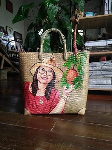 Custom, Made To your Own Order Portrait Painting Woven Straw Bags Summer Beach Tote Bag for Women 100% Handmade (A09) - Image 6
