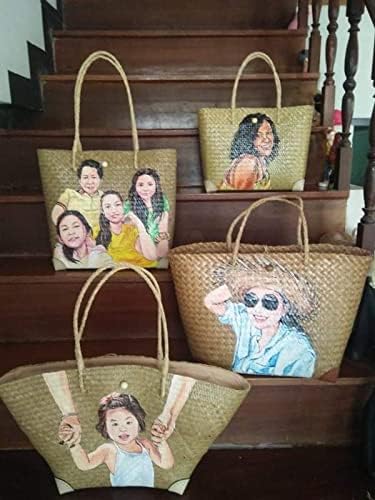 Custom, Made To your Own Order Portrait Painting Woven Straw Bags Summer Beach Tote Bag for Women 100% Handmade (A10) - Image 8