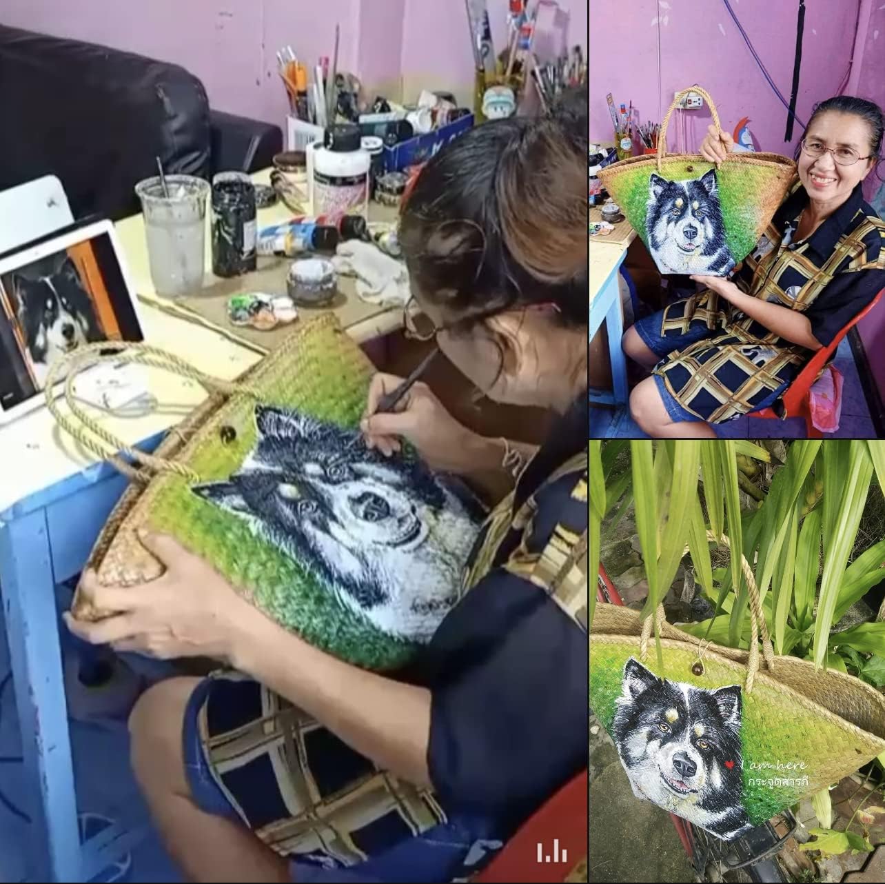 Custom, Made To your Own Order Portrait Painting Woven Straw Bags Summer Beach Tote Bag for Women 100% Handmade (A13) - Image 6