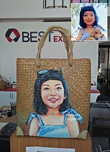 Custom, Made To your Own Order Portrait Painting Woven Straw Bags Summer Beach Tote Bag for Women 100% Handmade (A15) - Image 6