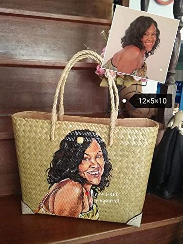 Custom, Made To your Own Order Portrait Painting Woven Straw Bags Summer Beach Tote Bag for Women 100% Handmade (A16) - Image 4
