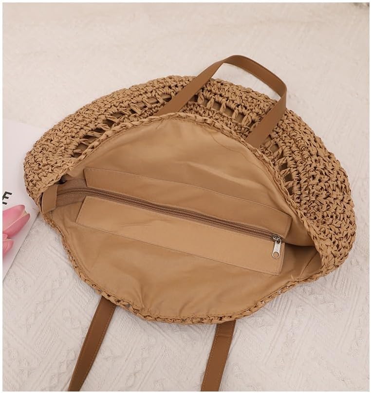 DAVBIR Bags Women Handmade Woven Basket Tote Summer Boho Beach Holiday Travel Female Shoulder Handbags,Round Hand Hollowed Straw Woven Bag - Image 2