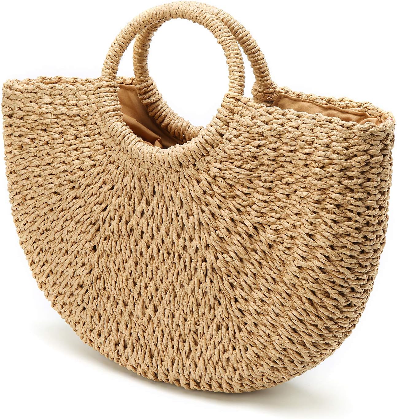 Epsion Womens Large Straw Beach Tote Bag Hobo Summer Handwoven Bags Purse wth Pom Poms - Image 2