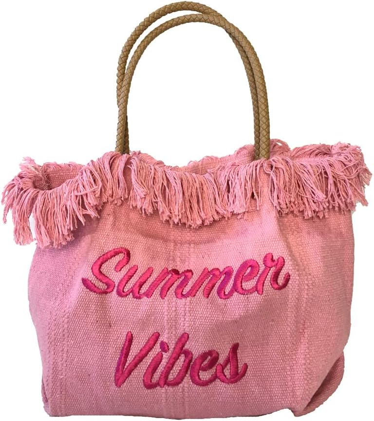Fashion Culture Summer Vibes Embroidered Canvas Beach Tote Bag - Image 4