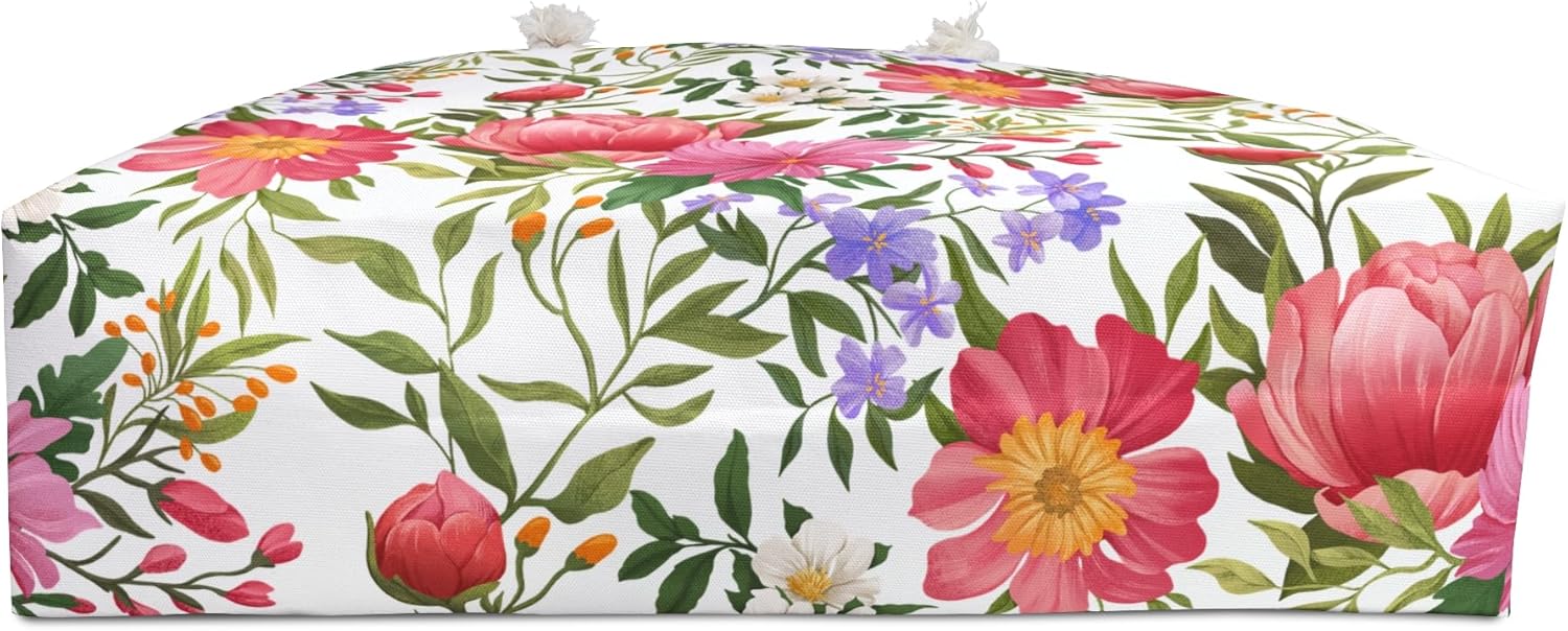 Floral Summer Beach Bag for Women Vacation Travel Tote Bag Reusable Bag for Pool Picnic Shopping Bag - Image 4