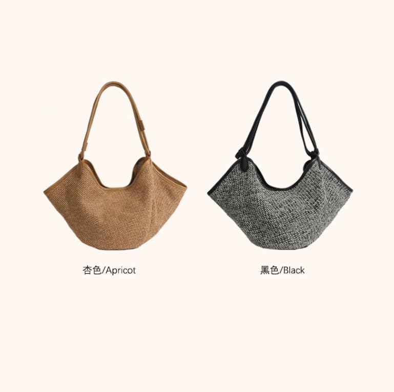 French summer vacation style grass woven bag 2025 splicing large capacity tote bag dumpling bag lazy style shoulder bag - Image 7