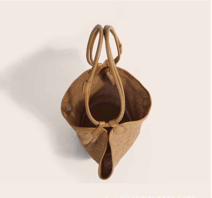 French summer vacation style grass woven bag 2025 splicing large capacity tote bag dumpling bag lazy style shoulder bag - Image 6