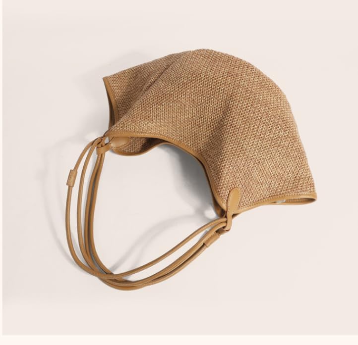 French summer vacation style grass woven bag 2025 splicing large capacity tote bag dumpling bag lazy style shoulder bag - Image 5