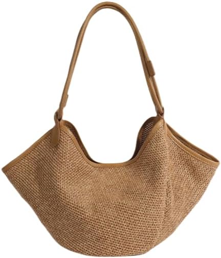 French summer vacation style grass woven bag 2025 splicing large capacity tote bag dumpling bag lazy style shoulder bag