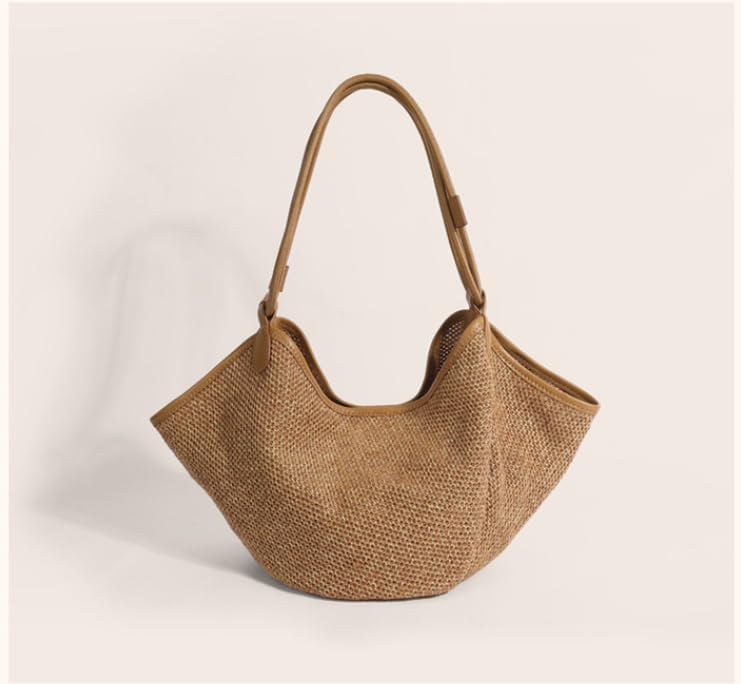 French summer vacation style grass woven bag 2025 splicing large capacity tote bag dumpling bag lazy style shoulder bag - Image 3