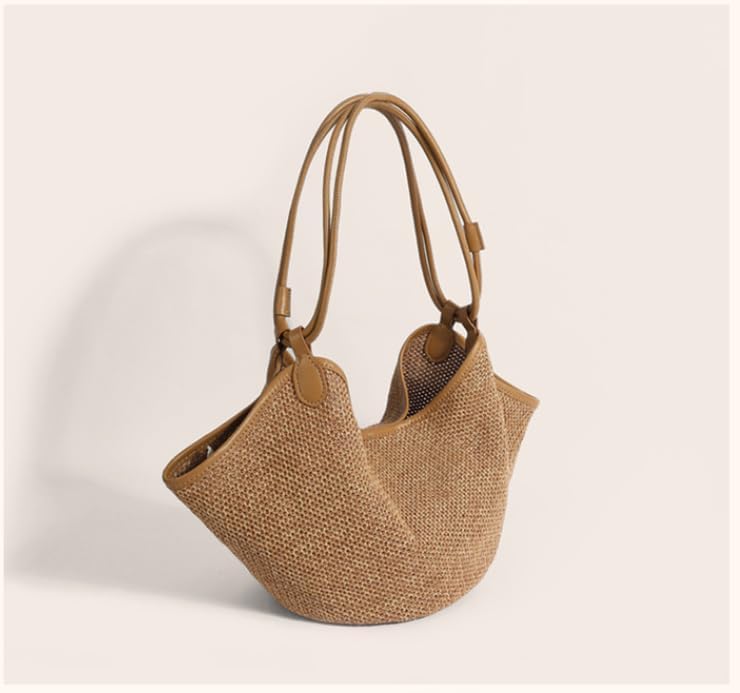 French summer vacation style grass woven bag 2025 splicing large capacity tote bag dumpling bag lazy style shoulder bag - Image 2