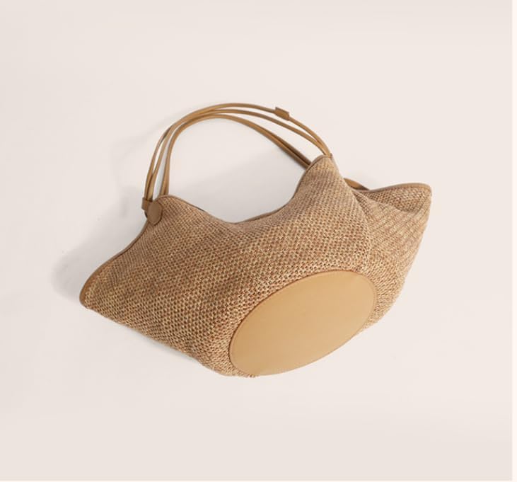 French summer vacation style grass woven bag 2025 splicing large capacity tote bag dumpling bag lazy style shoulder bag - Image 4