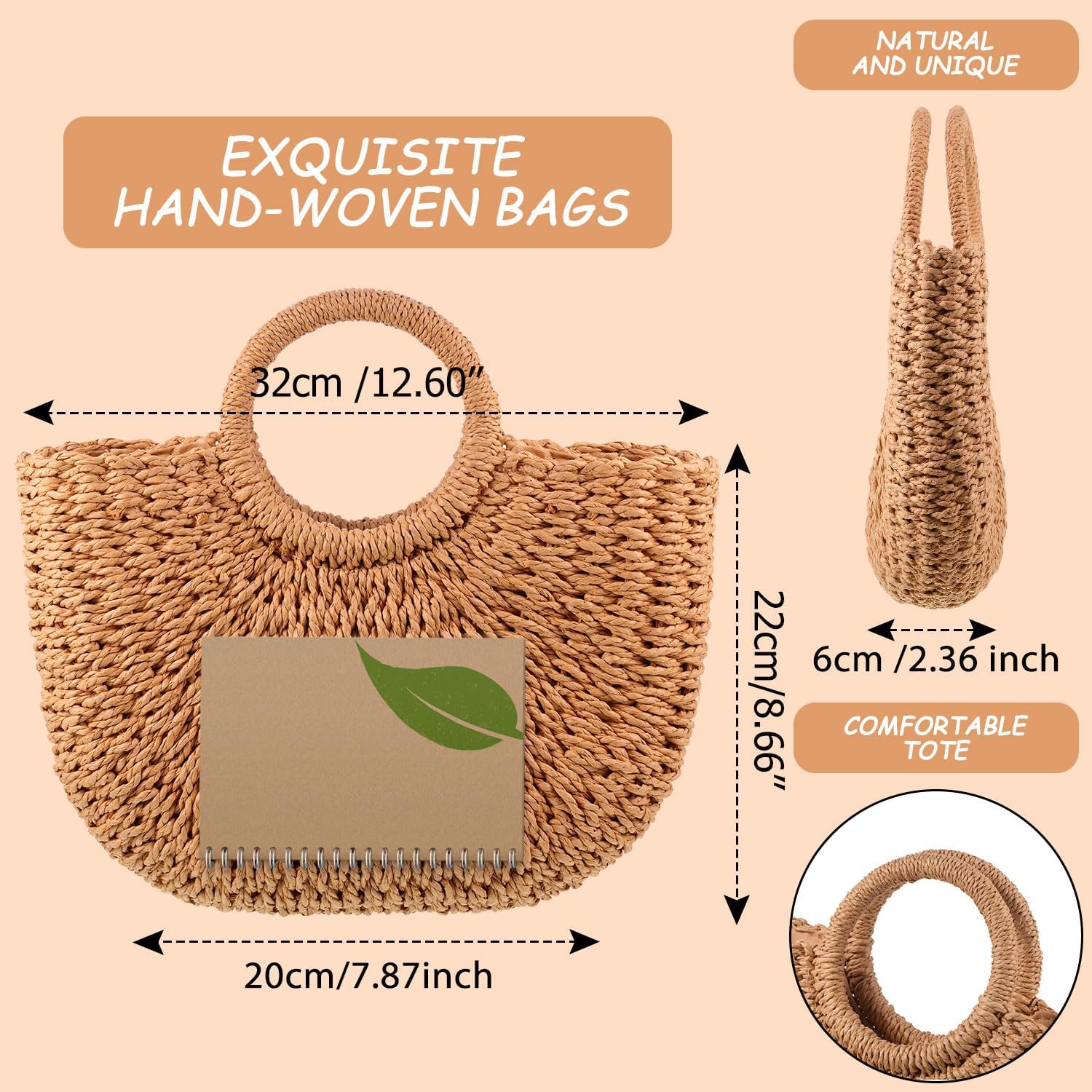 Frienda Straw Tote Bag Summer Beach Bag Handmade Straw Rattan Woven Handbag for Women Travel - Image 2